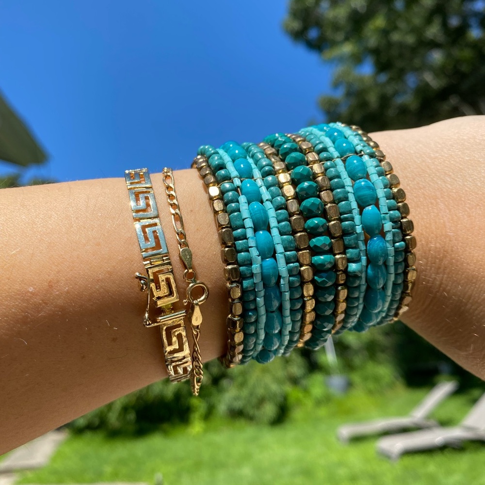 Green Beaded Cuff Bracelet